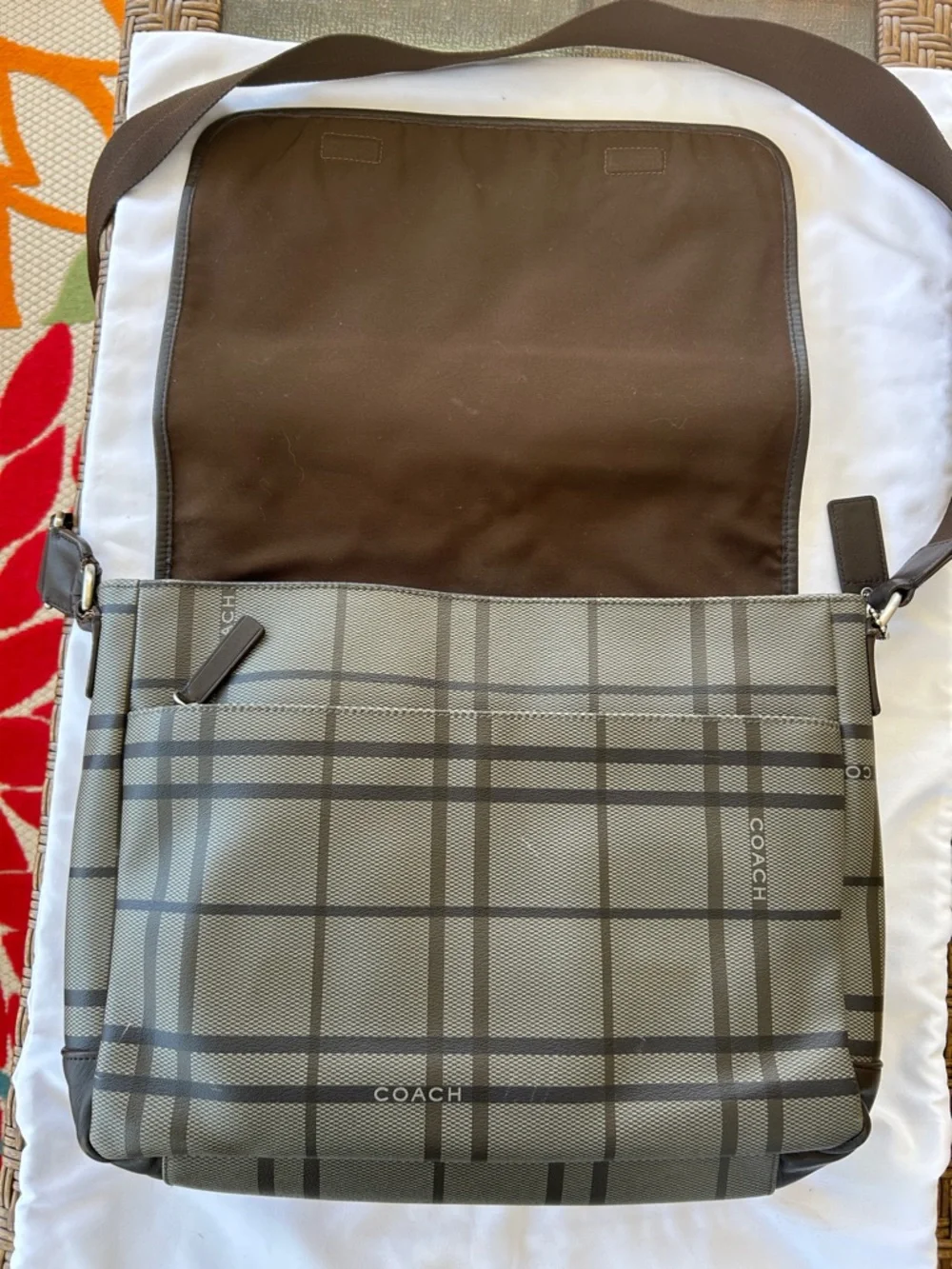 Coach F70750 Heritage Tattersall Unisex Plaid Messenger Bag - Grey/Brown